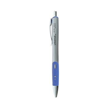 Universal 0.7 mm. Medium Comfort Grip Retractable Gel Pen - Blue Ink, Gray/Blue/Silver Barrel (1-Dozen)