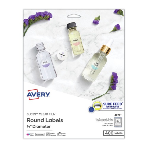 Office Jansan | Avery 04222 0.75 in. Diameter Printable Self-Adhesive Permanent ID Labels with Sure Feed - Clear (400/Pack) image number 0