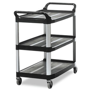UTILITY CARTS | Rubbermaid Commercial FG409100BLA Open Sided 300 lbs. Capacity 3-Shelf Utility Cart - Black