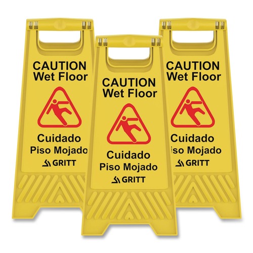 Safety Signs | Gritt Commercial GRI184YEL3PK 11.8 in. x 12 in. x 24 in. Caution Wet Floor Sign - Yellow (3/Carton) image number 0