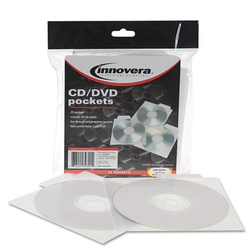  | Innovera IVR39701 CD/DVD Pockets - Clear (25/Pack) image number 0
