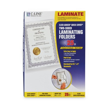 C-Line 12 mil 9.13 in. x 11.5 in. Quick Cover Laminating Pockets - Gloss Clear (25/Box)