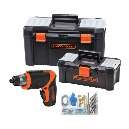 Screw Guns | Black & Decker BDST60129AEVBDCS40BI-BNDL 4V MAX Brushed Lithium-Ion Cordless Pivot Screwdriver with 19 in. and 12 in. Tool Box Bundle image number 0
