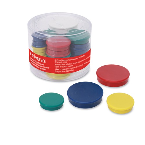  | Universal UNV31251 0.75 in. / 1.25 in. / 1-1/2 in. Diameter Circles High Intensity Magnets with Assorted Colors (30/Pack) image number 0