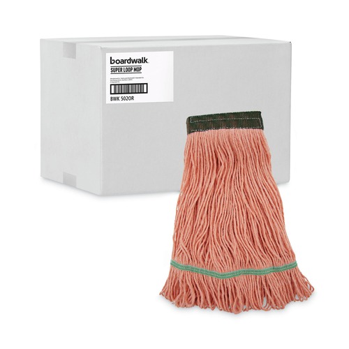 Mops | Boardwalk BWK502OR 5 in. Super Loop Cotton/Synthetic Fiber Wet Mop Head - Medium, Orange (12/Carton) image number 0