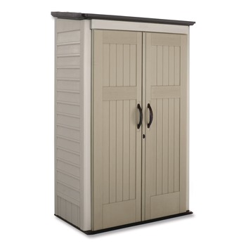 Rubbermaid Vertical Storage Shed 53 cu ft 2.5 ft x 4 ft x 7 ft Sandstone/Faint Maple