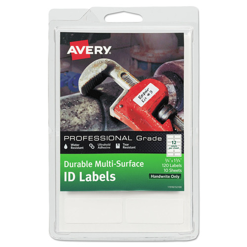 | Avery 61521 0.75 in. x 1.75. in. Handwrite Only Durable Permanent Multi-Surface ID Labels - White (12/Sheet 10 Sheets/Pack) image number 0