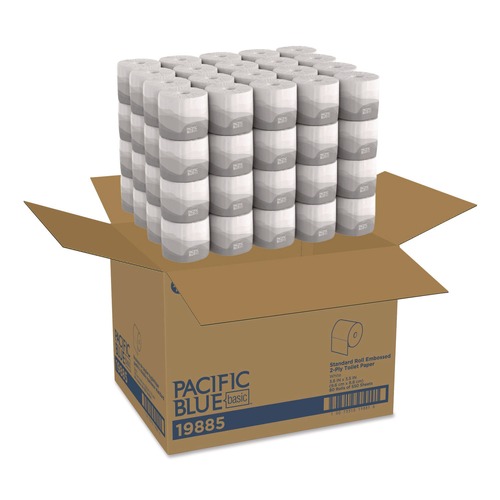 Cleaning & Janitorial Supplies | Georgia Pacific Professional 19885 2-Ply Septic Safe Pacific Blue Basic Embossed Bathroom Tissue - White (80 Rolls/Carton) image number 0