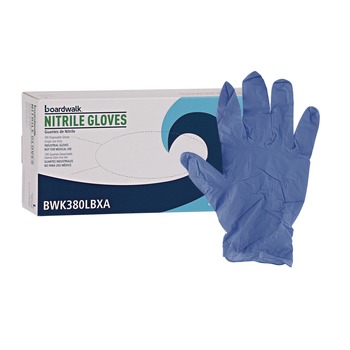 Boardwalk 380LBXA 380 Series 4 mil Thick 9.5 in. Long Powder-Free Disposable General-Purpose Nitrile Gloves - Large, Blue (100/Box)