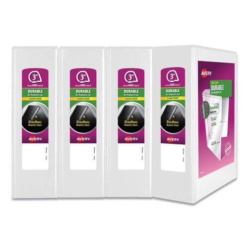 Office Jansan | Avery 17030 3 Slant Rings 3 in. Capacity 11 in. x 8.5 in. Durable View Binder with DuraHinge - White (4/Pack) image number 0