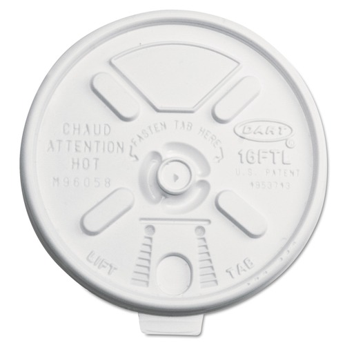Food Trays, Containers, and Lids | Dart 16FTL Lift N' Lock 12 - 24 oz. Plastic Hot Cup Lids - White (1000/Carton) image number 0