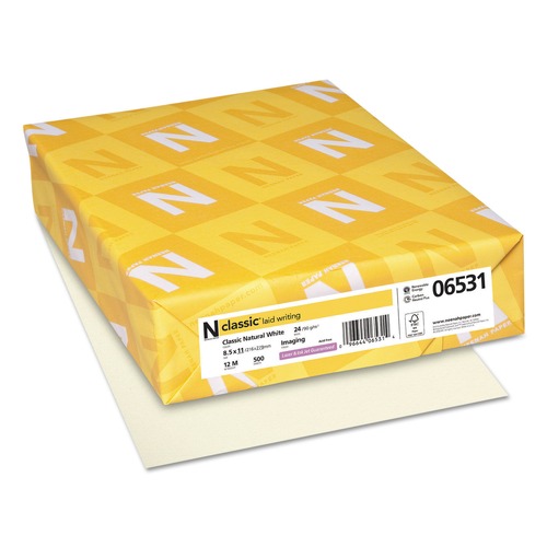 Office Jansan | Neenah Paper 06531 8.5 in. x 11 in. 24 lbs. Bond Weight CLASSIC Laid Stationery - Classic Natural White (500/Ream) image number 0
