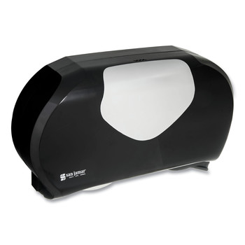 San Jamar 9 in. Roll 20.07 in. x 5.88 in. x 11.9 in. Twin Jumbo Bath Summit Tissue Dispenser - Black/Faux Stainless Steel