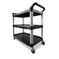 Utility Carts | Rubbermaid Commercial FG409100BLA 40.63 in. x 20 in. x 37.81 in. 300 lbs. Capacity 3 Shelves Plastic Xtra Utility Cart with Open Sides - Black image number 3