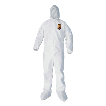 Ansell A40 Elastic-Cuff Ankle, Hood, and Boot Coveralls - Large, White (25/Carton)