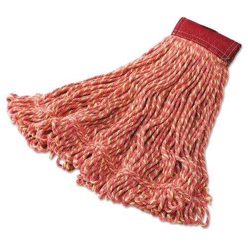 Mops | Rubbermaid Commercial FGD25306RD00 Super Stitch Blend Cotton/Synthetic Wet Mop Heads - Large, Red (6/Carton) image number 0