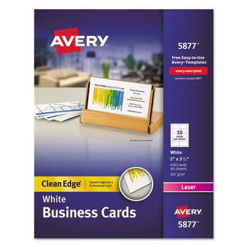 Avery 05877 2 in. x 3.5 in. Clean Edge Business Cards - White (40 Sheets/Box, 10 Cards/Sheet)