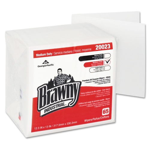 Georgia-Pacific 20023 Brawny Medium Duty 12-1/2 in. x 13 in. Quarterfold DRC Wipers - White (65/Pack) image number 0