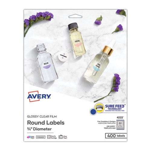 Office Jansan | Avery 04222 0.75 in. Diameter Printable Self-Adhesive Permanent ID Labels with Sure Feed - Clear (400/Pack) image number 0
