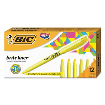 BIC Brite Liner Chisel Tip Highlighter - Fluorescent Yellow Ink/Yellow/Black Barrel (1-Dozen)