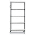Office Jansan | Alera ALESW653618BA 36 in. x 18 in. x 72 in. 5-Shelf Wire Shelving Kit with Casters and Shelf Liners - Black Anthracite image number 4