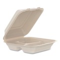 Food Trays, Containers, and Lids | Dart 80FBRHT3 8.65 in. x 7.94 in. x 2.98 in. 3-Compartment ProPlanet Seal Compostable Molded Fiber Hinged Trays - Natural (200/Carton) image number 1