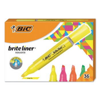 BIC BLMG36AST Brite Liner Tank-Style Chisel Tip Highlighter Value Pack - Assorted Colors (36-Piece/Pack)