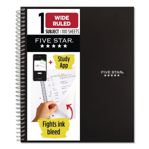 Notebooks & Pads | Five Star 930010 10.5 in. x 8.63 in. Sheets Wide/Legal Rule 1-Subject Wirebound Notebook - Black Cover image number 0