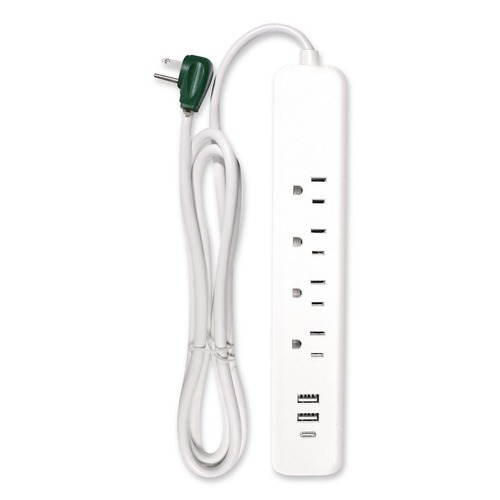 Office Electronics & Batteries | GoGreen Power GG-1462USBC 4 ft. Length Cord 450 Joules Four-Outlet Surge Protector with Three USB Ports - White image number 0