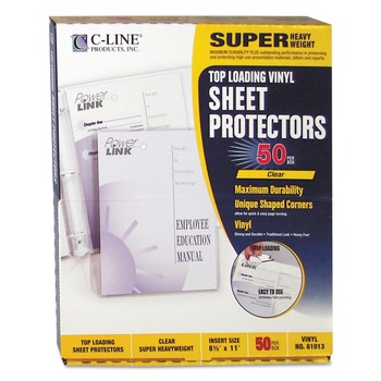 C-Line 3-Hole Punched Top Load 8.5 in. x 11 in. Insert Super Heavy-Duty Vinyl Sheet Protectors - Clear Front (50/Box)
