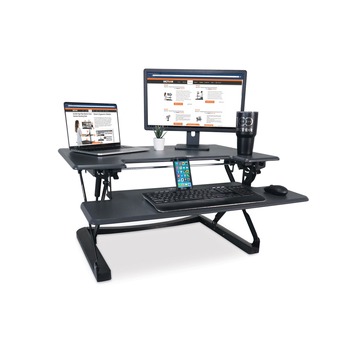 Victor 36 in. x 31.25 in. x 5.25 in. to 20 in. High Rise Height Adjustable Standing Desk with Keyboard Tray - Gray/Black