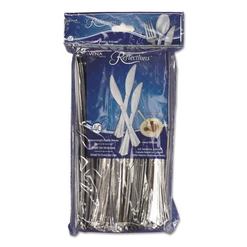 WNA REF320KN Reflections Heavyweight Plastic Knife Utensils - Silver (40/Pack)