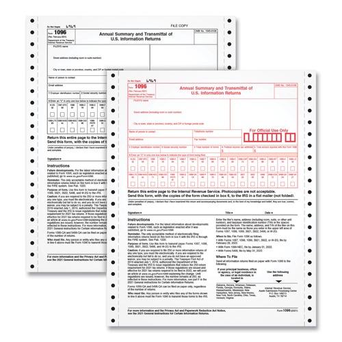 Office & Office Supplies | Adams 2202 8 x 11 Two-Part Carbonless 1096 Tax Form for Dot Matrix Printers (10/Pack) image number 0