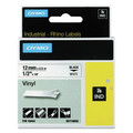 Labels | DYMO 18444 0.5 in. x 18 ft. Rhino Permanent Vinyl Industrial Label Tape - White/Black Print image number 1