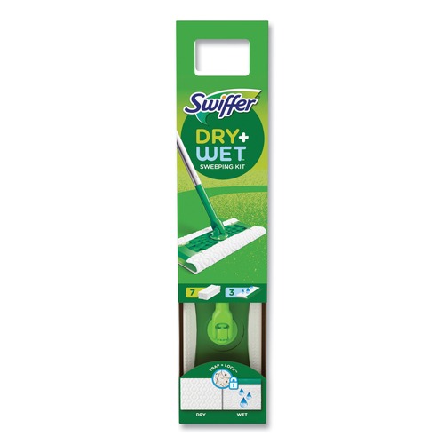 Cleaning Cloths | Swiffer 80374499 10 in. x 4.8 in. Sweeper Mop - White Cloth Head/Green/Silver Handle (6/Carton) image number 0
