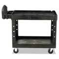 Utility Carts | Rubbermaid Commercial FG452088BLA Heavy-Duty 2-Shelf 750 lbs. Capacity 25-1/4 in. x 44 in. x 39 in. Utility Cart - Black image number 7