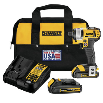 Factory Reconditioned Dewalt 20V MAX Lithium-Ion 1/4 in. Impact Driver Kit with 2 Batteries (1.5 Ah)