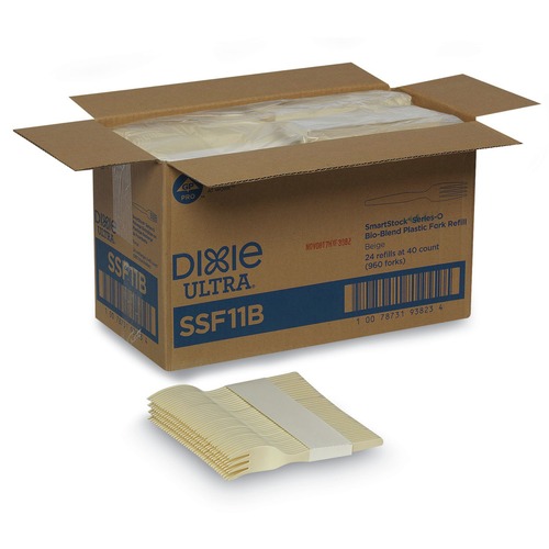 Cutlery | Dixie SSF11B SmartStock Series-O 6.5 in. Mediumweight Bio-Blend Plastic Cutlery Forks Refill - Beige (40/Pack, 24 Packs/Carton) image number 0