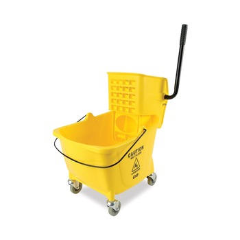 MOP BUCKETS | Boardwalk 3485205 8.75 Gallon Pro-Pac Side-Squeeze Wringer/Bucket Combo - Yellow