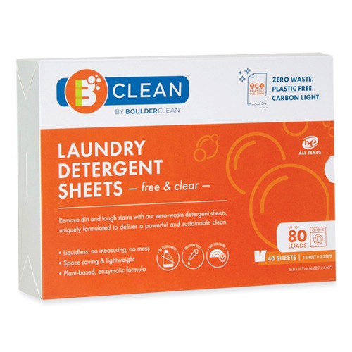 Office Jansan | Boulder Clean 607476CT Laundry Detergent Sheets - Free and Clear (12 Packs/Carton) image number 0