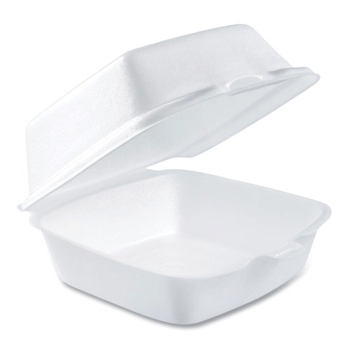 Food Trays, Containers, and Lids | Dart 50HT1 5.38 in. x 5.5 in. x 2.88 in. Foam Hinged Lid Containers - White (500/Carton) image number 0