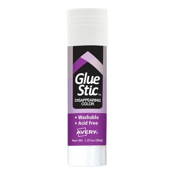 Avery 00226 1.27 oz. Applies Purple Dries Clear Permanent Glue Stick - Purple