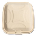Food Service | Boardwalk BWKHNGE991CNPFA 9 in. x 9 in. x 3.19 in. Bagasse PFAS-Free Sugarcane Food Containers - Tan (100/Sleeve, 2 Sleeves/Carton) image number 2