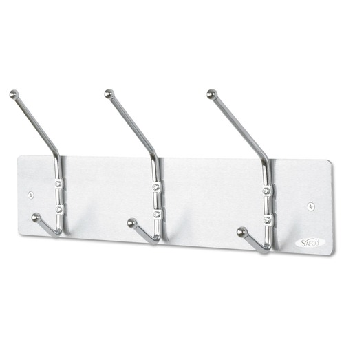Office Jansan | Safco 4161 18 in. x 3-3/4 in. x 7 in. Three Ball-Tipped Double-Hooks Metal Wall Rack - Satin Metal image number 0