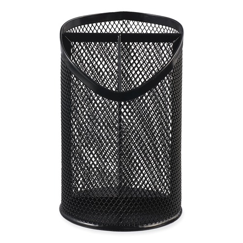 Universal UNV20019 Metal Mesh 3-Compartment 4-1/8 in. x 6 in. Pencil Cup - Black image number 0