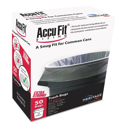  | AccuFit H6644TC RC1 33 in. x 44 in. 32 gal. 0.9 mil Linear Low Density Can Liners with AccuFit Sizing - Clear (50/Box) image number 0