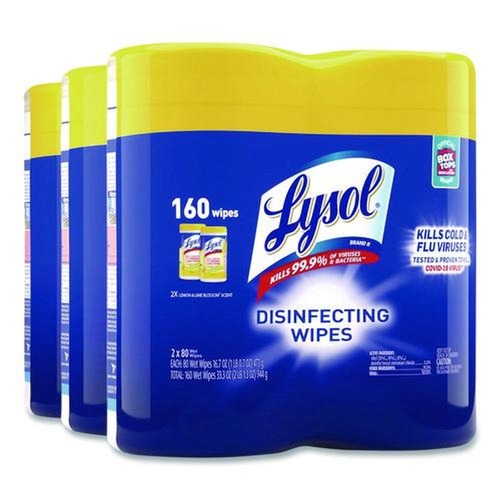 Cleaning & Janitorial Supplies | LYSOL Brand 19200-80296 1-Ply 7 in. x 7.25 in. Disinfecting Wipes - Lemon and Lime Blossom Scent, White (3/Carton) image number 0