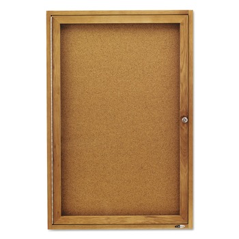 Quartet 363 Enclosed Bulletin Board, Natural Cork/fiberboard, 24 X 36, Oak Frame