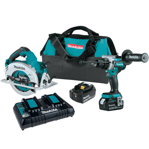 Makita XT290PT 18V LXT Brushless Lithium-Ion Cordless 1/2 in. Hammer Drill Driver and 36V (18V X2) LXT 7-1/4 in. Circular Saw Kit 2 Batteries (5 Ah) image number 0