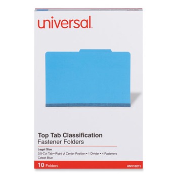 Universal UNV10211 Legal Size 1 Divider Bright Colored Pressboard Classification Folders - Cobalt Blue (10/Box)